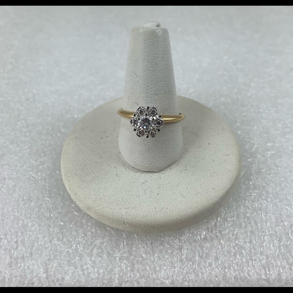 Jewelry - Gold and Silver Floral Cluster Ring with Clear Stones